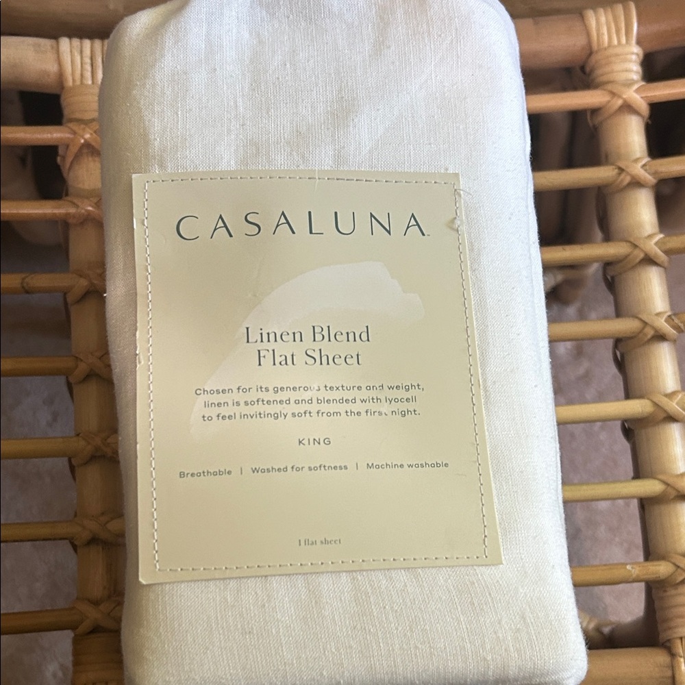 Casaluna King White Linen Blend Flat Sheet